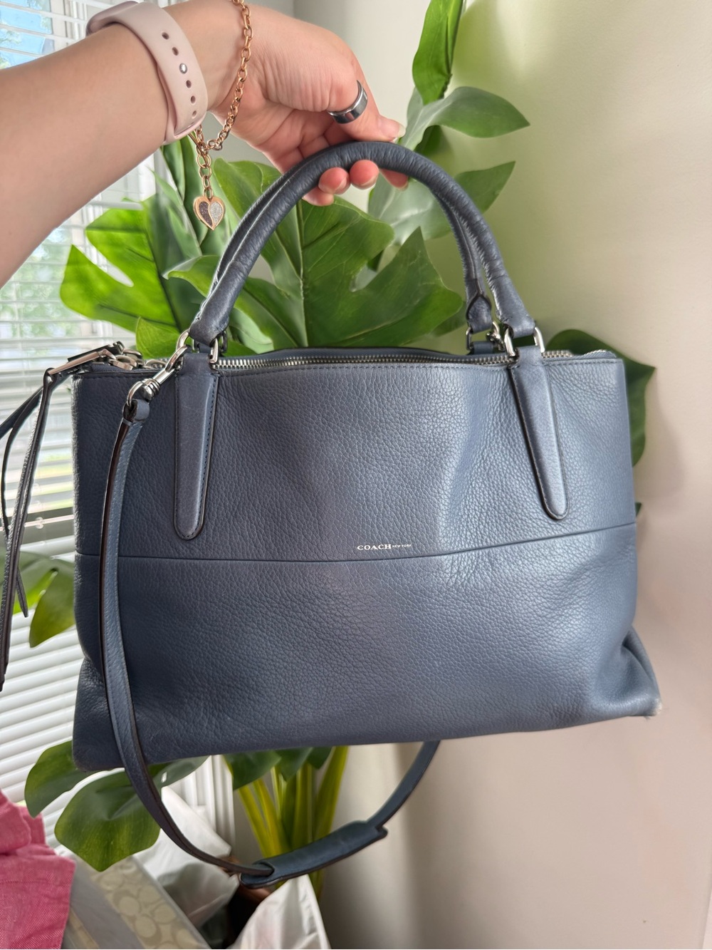 Coach Blue Pebbled Leather Satchel with Detachable Strap
